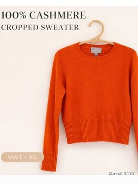 J. Crew Cropped Fit 100% Cashmere Sweater - Vibrant Orange NEW $118